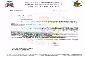 PREFEITO DE QUARAÍ RECEBE HOMENAGENS DE CÂMARAS DE VEREADORES DE OUTROS MUNICÍPIOS