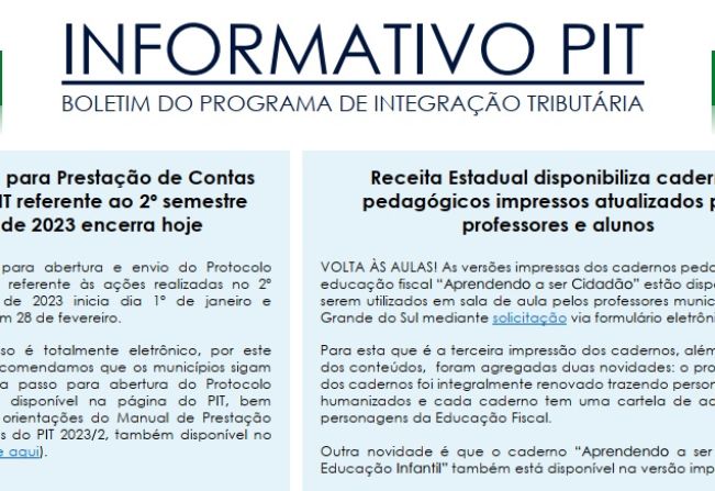 INFORMATIVO PIT - BOLETIM DO PROGRAMA DE INTEGRAÇÃO TRIBUTÁRIA