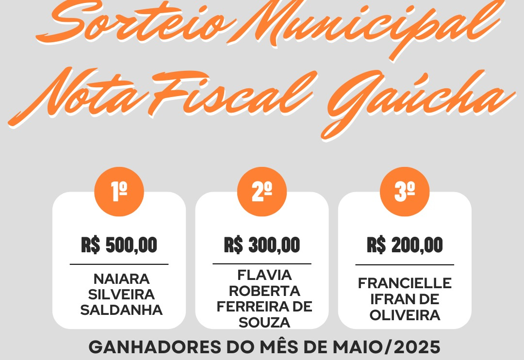 Sorteio do mês de Maio do Nota Fiscal Gaúcha