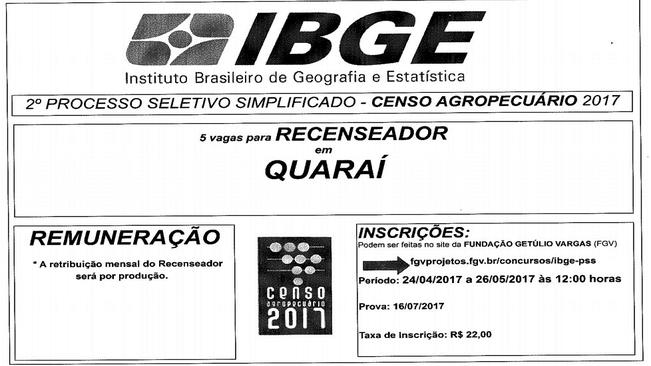 5 vagas Censo IBGE.