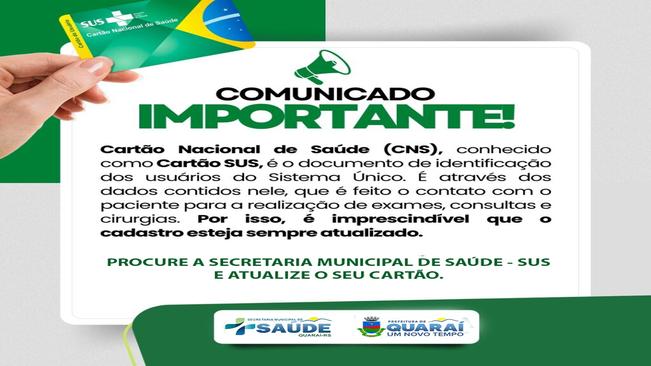 Procure a Secretaria Municipal de Saúde para atualizar seu cartão SUS.