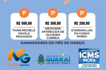 O Sorteio do mês de MARÇO do Nota Fiscal Gaúcha